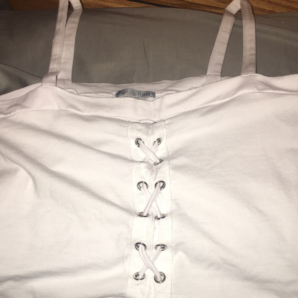 White lace up crop top